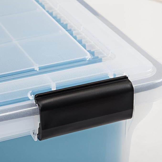 IRIS USA WeatherPro File Box Organizer, Letter/Legal, 32 Qt. 4-Pack, Clear | Organize important documents with water-resistant protection, secure latches, and stackable design for home or office storage