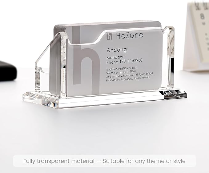 HeZone Acrylic Card Holder Clear Horizontal Business Card Organizer Stand for Desk 1 Slots Business Cards Stand for Women and Men,Office Desk Accessories,Organize 50 Cards-1 Pack