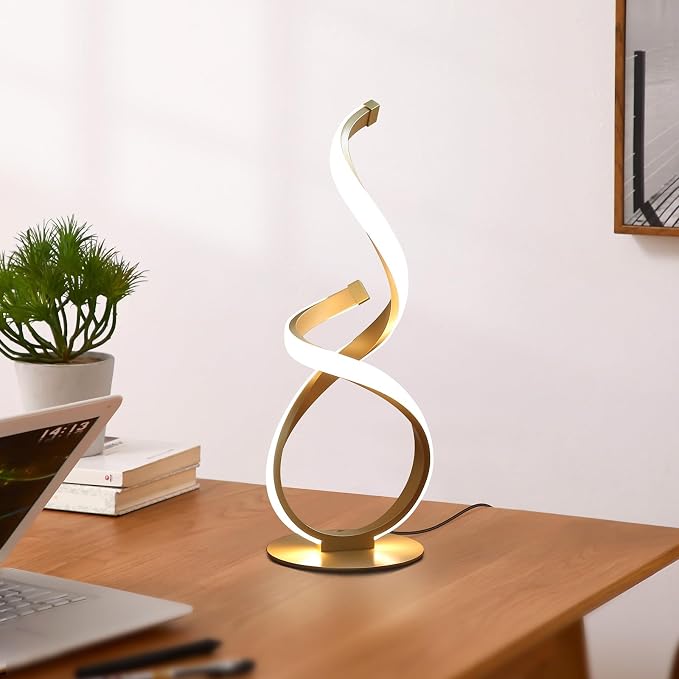 Unique Bedside Table Lamp, LED Touch Dimmable Spiral Desk Light | 3 Color Temperature Modern Nightstand Light, Side Light for Living Room, Bedroom, Gold