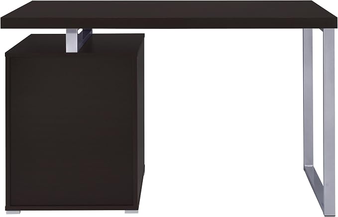 Coaster Home Furnishings Brennan Modern Contemporary Home Office 3-Drawer Writing Desk with Drawers Computer Desk Study Table File Cabinet Storage Silver Metal Frame Cappuccino Brown 800519