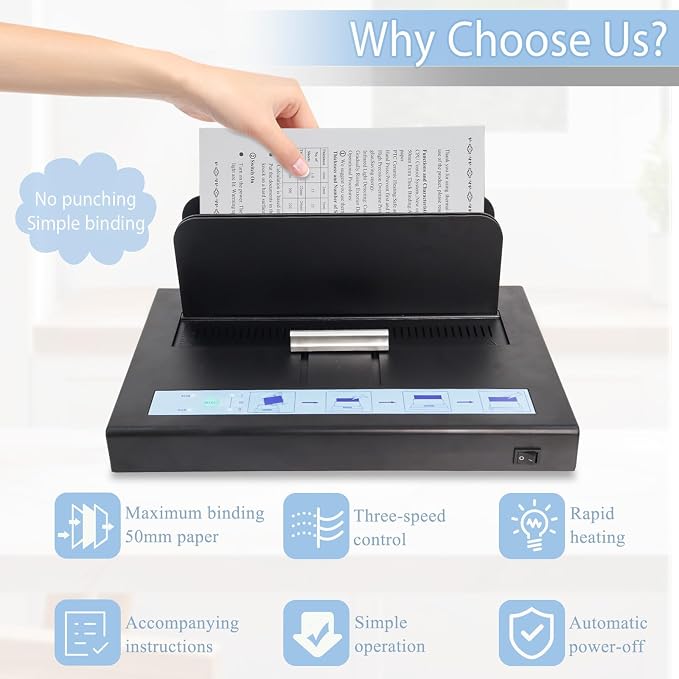 Thermal Binding Machine 500 Sheets Capacity, Book Binding Material | 110V Binding Machine A3(Short Edge)/A4/A5 Document Heat Binder with 10Pcs Covers (Black)