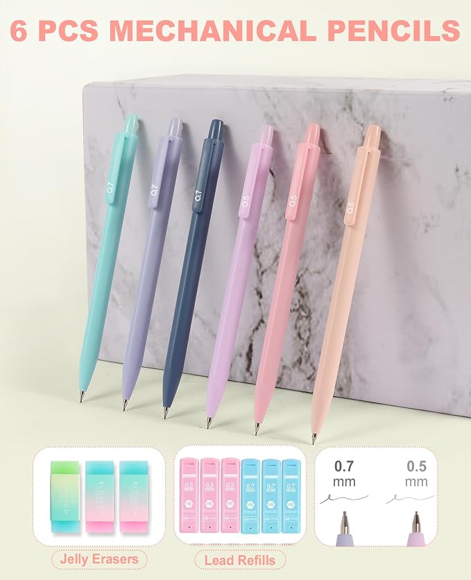 39PCS Aesthetic School Supplies with Cute Pencil Case, 5X Ballpoint Pens with Stylus Tip, 12X Pastel Highlighters, 6X Mechanical Pencil Set 0.5&0.7mm, Suit for Preppy School College Essentials (pink)
