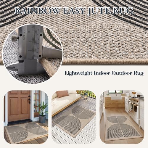 Lahome Rainbow Easy Jute Rug,32"x48" Indoor Outdoor Front Door Mat Non Slip