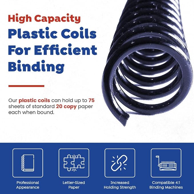 13mm (1/2 in.) Spiral Binding Coils for Reports, Presentations and Proposals | 4:1 Pitch | 12 in. Length | Navy | 105 Sheets Binding Capacity | 100 Pack