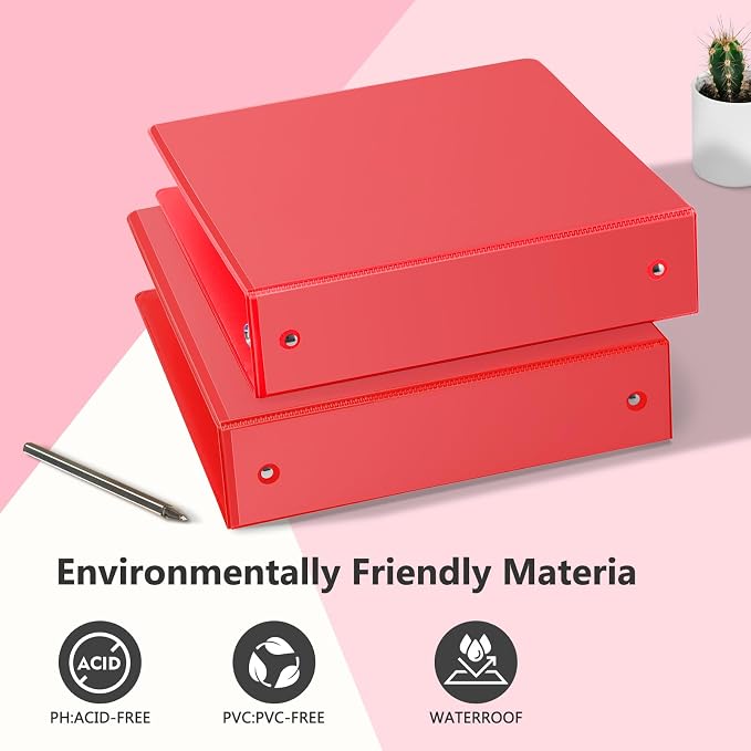 ViVin 2 Inch Round Ring View Binder for Durability, 6-Pack (Red) | Standard 3 Ring Binder for 450 Sheets of US Letter Size Paper, PVC-Free, Clear Front Pocket, Office Home School Use