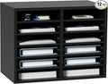 VEVOR Literature Organizers, 12 Compartments Office Mailbox with Adjustable Shelves，Wood Literature sorter 20.4x12x16.1 inches for Office, Home, Classroom, Mailrooms Organization, EPA Certified Black