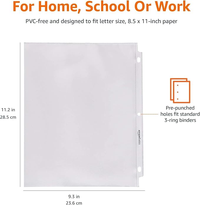 Amazon Basics Heavy Duty Sheet Protectors for 3 Ring Binder, Top Loading, Clear Plastic, 8.5 x 11 inch, 500-Pack
