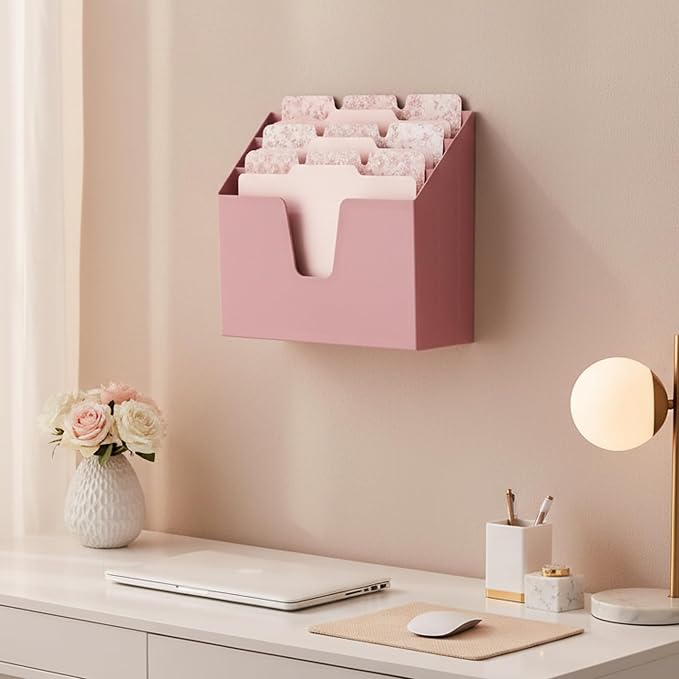 Acrimet Horizontal Triple File Folder Organizer Sorter, Letter Size, Pink | Open Top Design, 3 Staggered Compartments, Wall-Mountable and Desktop, Plastic, Ideal for Folders, Documents, Papers and Mail