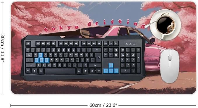 Anime Car Large Mouse Pad Japanese Cherry Blossom JDM Mousepad Gaming Pink Desk Mat R34 Keyboard Computer Pad Office Desk Organizers and Accessories 23.6 x 11.8 Inch