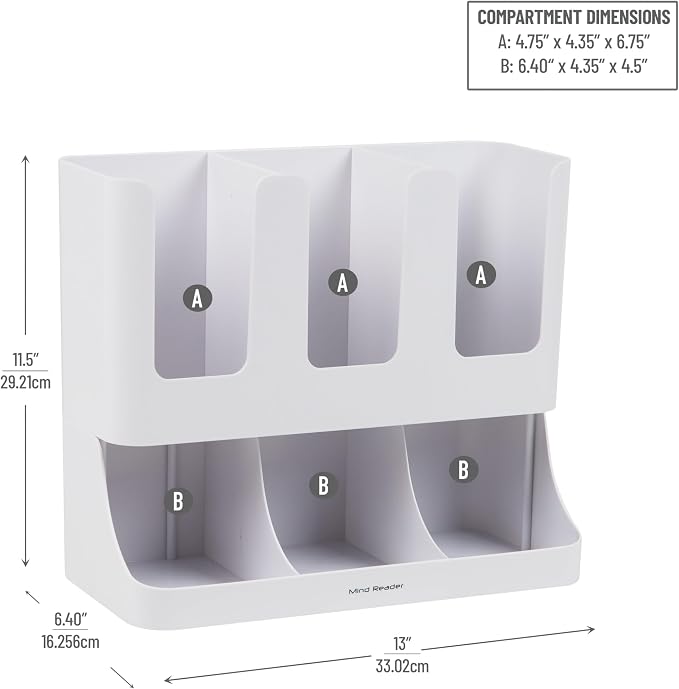 Mind Reader Cup and Condiment Station, 13 Inch Countertop Coffee Bar Organizer with 6 Compartments, Storage Caddy for Cups, Lids and Packets, Plastic, White 13" L x 6.4" W x 11.5" H (Pack of 4)