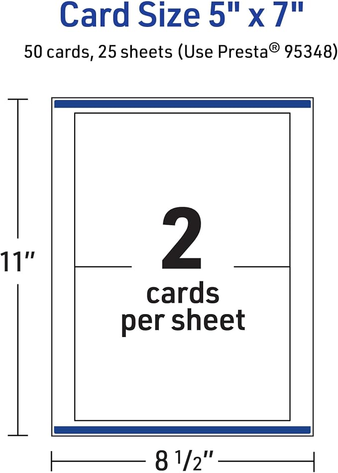 Avery Printable Rectangle Cards, Sure Feed Technology, 5" x 7", Matte White Cardstock, Laser/Inkjet Printable, 50 Total, Great for Invitations and Thank You Messages