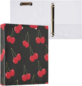 Caikeny 3 Ring Binder Red Cherry Black 1.5 Inch Binders Round Ring Clipboard with 2 Pockets for Office Supplies