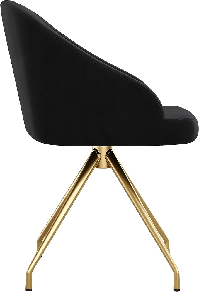 Martha Stewart Sora Upholstered Stationary Office Chair, Black | Polished Brass Frame