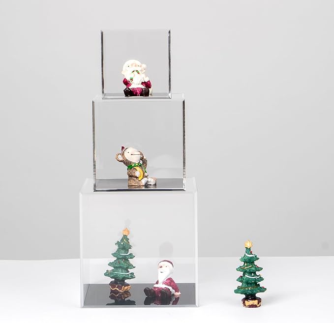 3x3x3Inch Clear Acrylic Boxes for Collectibles Display | Removable Countertop Storage Box Cube Organizer Stand Riser, Dustproof Protection Showcase for Crystals Minerals Slab Fossil