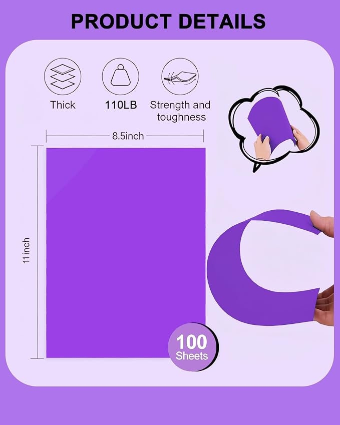 Veritas Purple Colored Cardstock, 8.5" x 11" Colored Card Stock, 110LB/199GSM Printer Paper, 100 Sheets, Colored Multi-Purpose Purple Paper, Made in USA