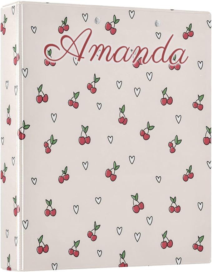 Custom Personalized Name Cute Cherry Heart Pattern 3 Ring Binder 1.5 Inch