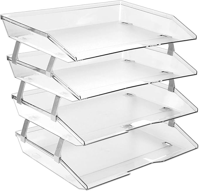 Acrimet 4-Tier Paper Letter Tray, Desk File Organizer, Plastic, Clear | Heavy-Duty, Large-Capacity