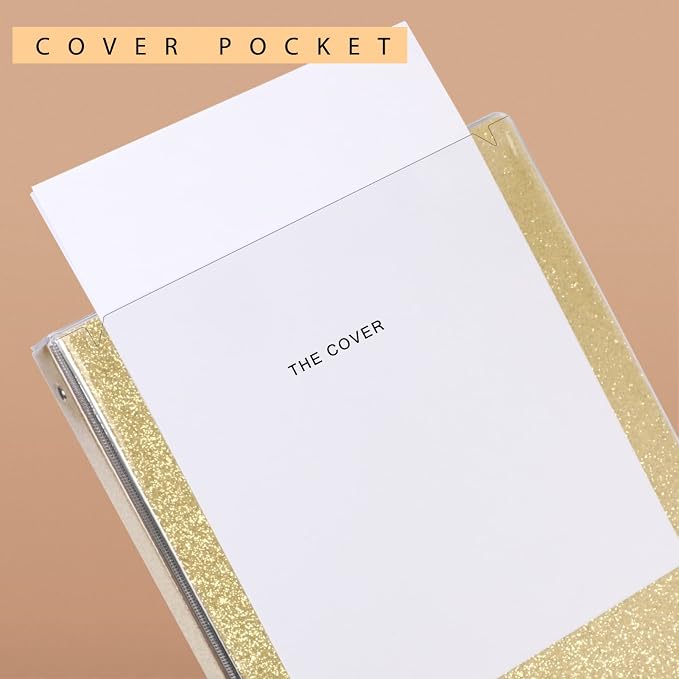 NatureTouch 3 Ring Binder, Glitter 1 Inch Binder Organizer (10.5'' x 11.5'') Holds 8.5’’ x 11’’ Letter Size 300 Pages, Waterproof Durable View Binder, 1 Pack, Gold