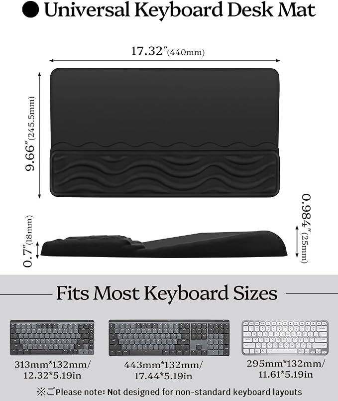 Wrist Rest for Computer Keyboard, 2 in 1 Keyboard Wrist Support Pad, Memory Foam Keyboard Riser Holder Lift Tray with Wrist Pad for Easy Typing for Office Desk, Home, School (150-Black)