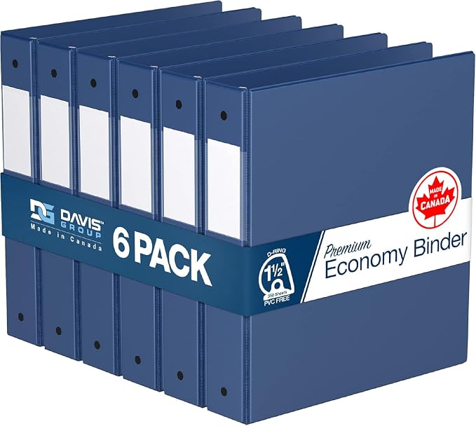Premium Economy 6-Pack 3-Ring Binders for School or Office, D-Ring Binders, 1.5 Inch, Royal Blue | Heavy-duty binder, fits 8.5" x 11" paper, royal blue, customizable spine, made in Canada, ideal for school or office use