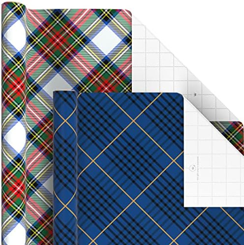 Hallmark Christmas Wrapping Paper Rolls - Black and Red Buffalo Plaid, Royal Stewart Tartan, Blue, Green (6 Rolls: 180 sq. ft. ttl.) for Holiday Parties, Hanukkah, Winter Weddings