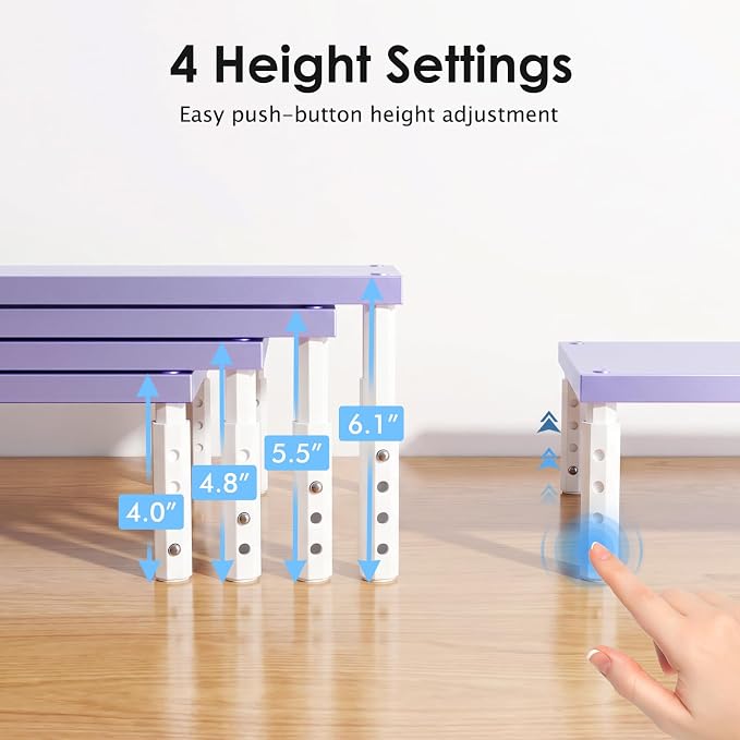 ECOLOVI Adjustable Wood Computer Monitor Stand Riser, Office Desk Organizer and Accessories for Monitor, Laptop, PC, Printer, Office Desk Accessories Workspace Organizer for Home Office Supplies, Purple