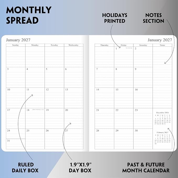 2026-2027 Planner - Weekly and Monthly Planner, Oct 2026 - Dec 2027, Vegan Leather Cover, Elastic Closure, 8.5"x11", Rose Gold