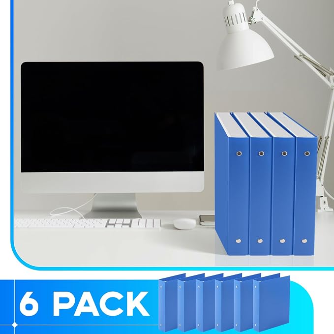 Henoyso 1.5 Inch 6 Pack Mini 3 Ring Binders for 5.5"x8.5" Paper,Blue | Holds 280 Sheets, Plastic Small Binders, Round Three Rings, Flexible PP Covers, School Office, Photo Album Planner Journal