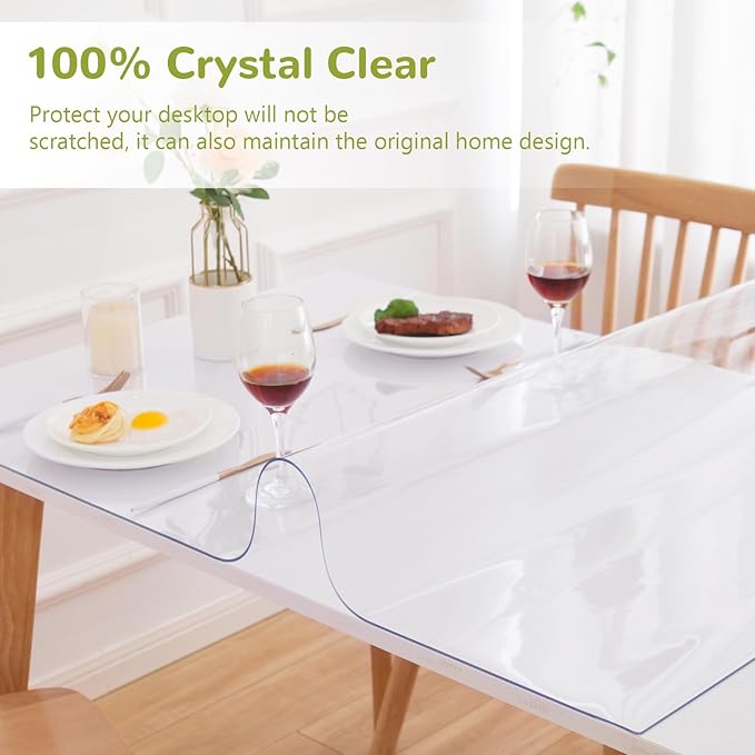 Eisdroma 22 x 48 Inch Clear Table Cover Protector, 1.5mm Thick Plastic Waterproof Pad for Dining Room, Kitchen, Office