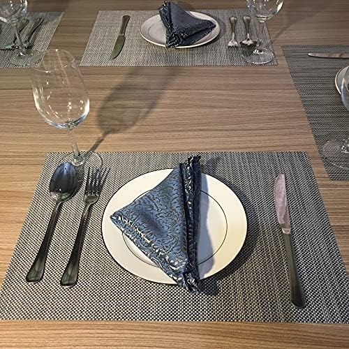 WAZAIGUR Placemats Crisscross Woven Vinyl Place Mats Set of 4 Silver&Black