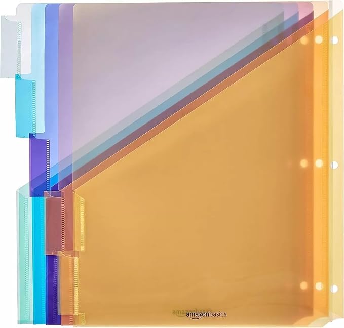 Amazon Basics 5-Tab Dividers for 3 Ring Binder, Two Pocket, Letter Size, Assorted Colors, 15 Count