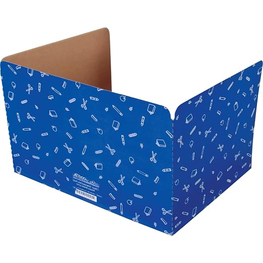 Really Good Stuff - 163200BL Standard Privacy Shields for Student Desks – Set of 12 - Matte - Study Carrel Reduces Distractions - Keep Eyes from Wandering During Tests, Blue with School Supplies Pattern