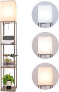 Gupuzm Floor Lamp with Shelves, Modern Square Standing Lamp with 3 Color Temperature Bulb, Corner Display Bookshelf Lamp for Living Room, Bedroom and Office （Grey）