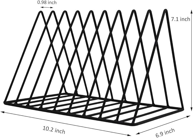 9 Slot Magazine Rack Book Record Holder, Desktop Iron Storage Rack Bookshelf Multifunction Triangle File Organizer Sorter for Decor Home Office, Black Pack of 2