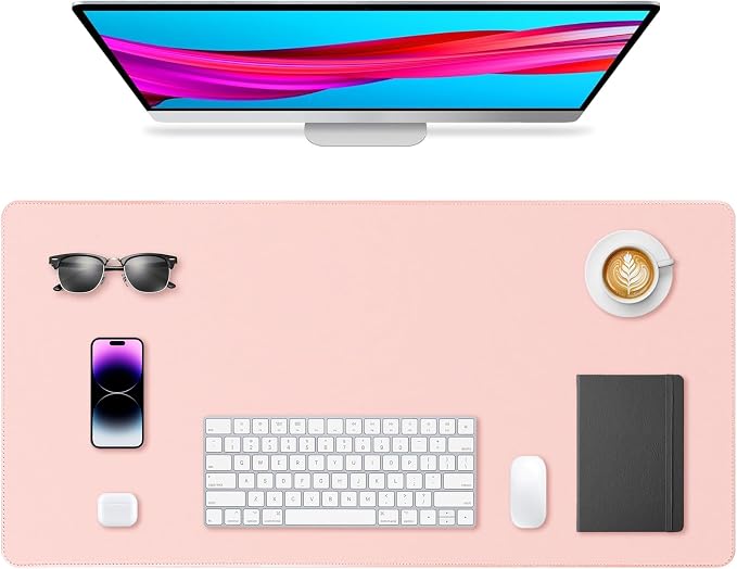 Leather Desk Pad Protector, Office Desk Mat, Large Mouse Pad, Non-Slip PU Leather Desk Blotter, Waterproof Computer Desk Writing Pad for Office and Home (Light Pink, 31.5" x 15.7")