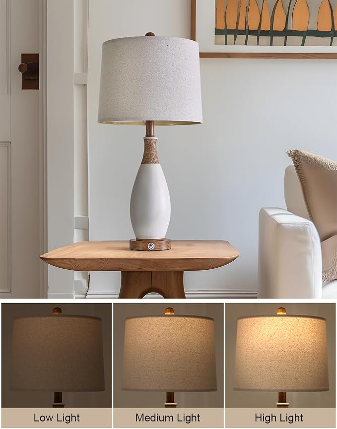 24.5” 3-Way Dimmable Touch Control Bedside Table Lamp Set of 2 with USB and Type-C Charging Ports Modern Farmhouse Nightstand Lamp for Bedroom Living Room (Bulb Included)