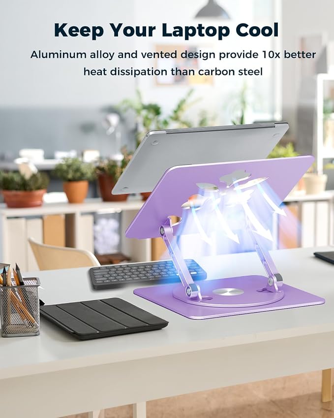 Aoviho 360° Rotating Laptop Stand for Desk | Adjustable, Foldable, Portable Aluminum Ergonomic Riser | Compatible with MacBook, Dell, HP & All Laptops 10-16 inch | Purple