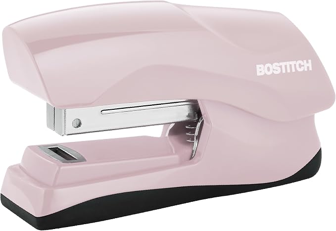 Bostitch Heavy Duty Compact Stapler, 40-Sheet Capacity, No-Jam Technology, Flat Clinch Design, Half-Strip Desktop Stapler, Pink