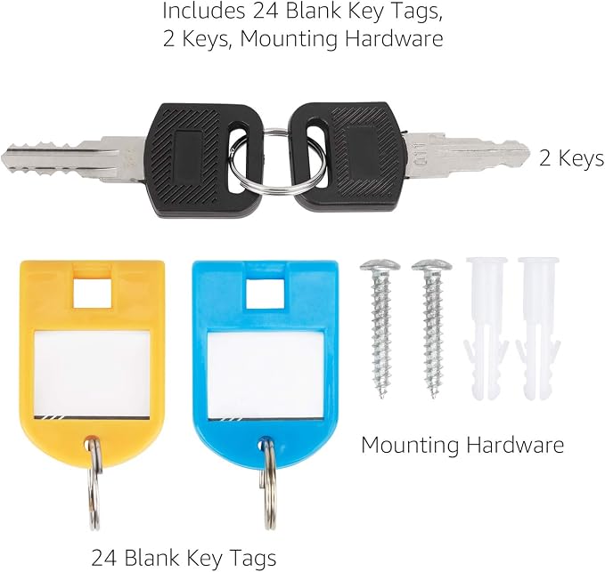 Amazon Basics Cabinet Key lock Box, Silver, 12.5"D x 8.5"W x 2.45"H | 24-Key Position