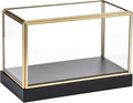 Hipiwe Glass Display Case for Collectibles Vintage Gold Display Case Box | Rectangular Glass Box for Figurine Models Plants Metal Frame Keepsake Box with Black Wood Base, 7.5"x4"x5"