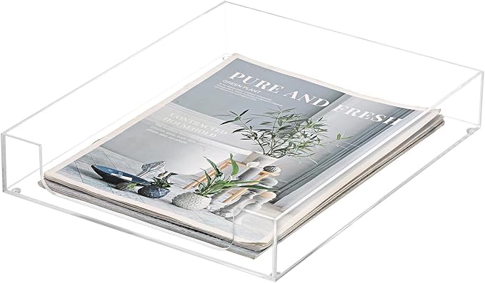 BTSKY 2 Pack Multipurpose A4 File Tray Clear Acrylic Desk Tray Organizer Elegant Letter Size Desk Documents Trays Magazine Files Storage Basket Organizer Bin for Office Cosmetics Bathroom