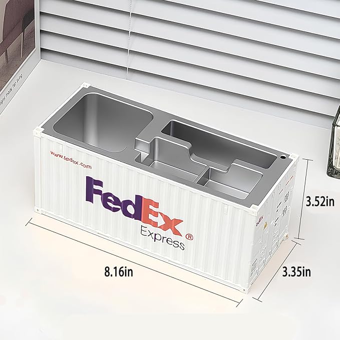 Desk Organizer, Pen Pencil Holder, Business Name Cards Holder, Shipping Container Model Storage Box, Secret Storage Box with Multiple Compartments Office Supplies Multi-function (FedEx)