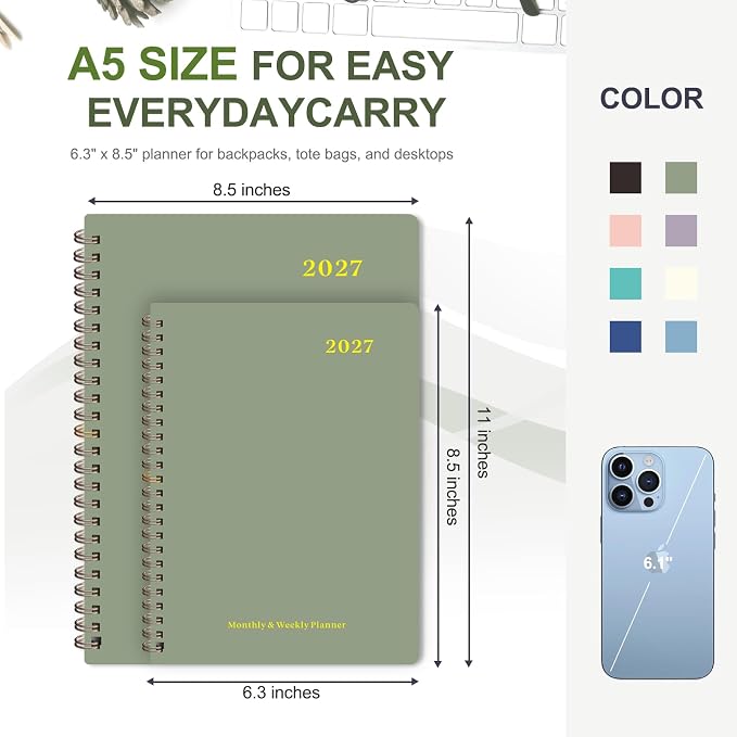 2027 Planner, Weekly and Monthly Calendar Planner Book, A5(6.3'' x 8.5'')