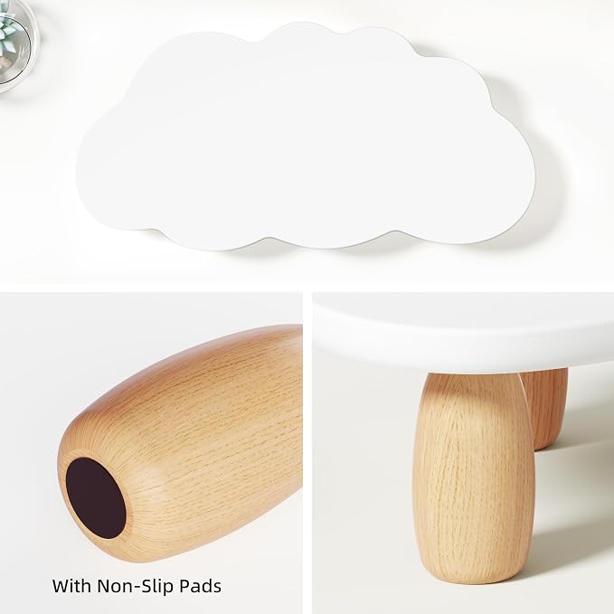 AFOOYO Monitor Stand Riser,Cloud Shape Wood Computer Monitor Stand, 16.5IN Monitor Stand Riser, Multi-Purpose Desktop Organizer Riser for Computer,Laptop,Printer,TV,White