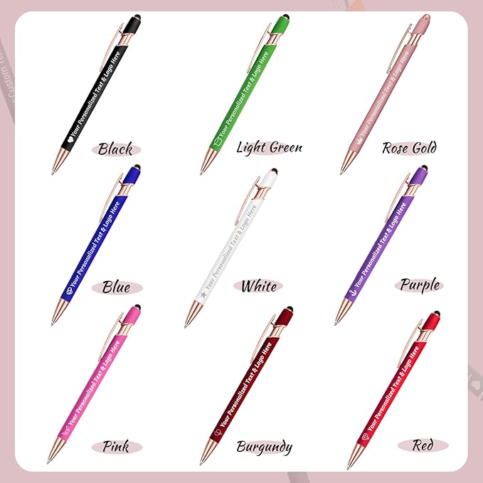 STREADVE 150 Personalized Custom Pens Engraved Writing Pen with Name Logo, Customized Promotional Items Stylus Pen Gifts for Women Realtor Nurse Wedding Business, Rose Gold