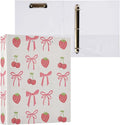 3 Ring Binder 1.5 Inch Red Cherry Bow and Strawberry Clipboards Binders with Interior Pockets Round Ring Binder for Office Supplies and School 1 Pack