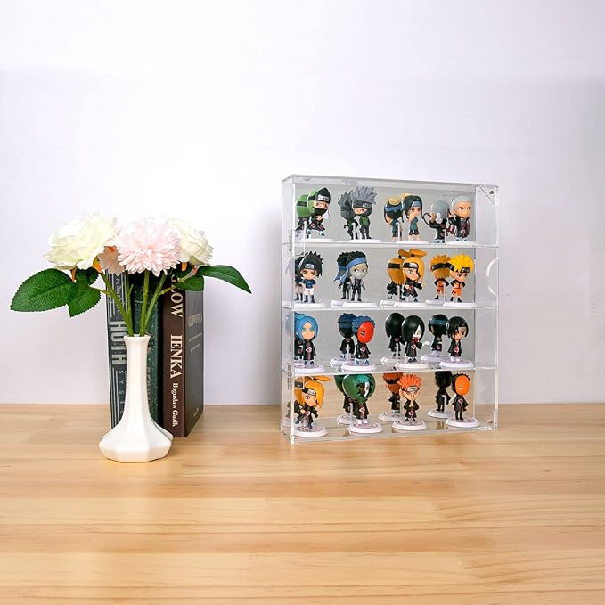 AITEE 4 Tiers Acrylic Display Case with Mirrored Back on Wall or Desktop | 11.77"Lx2.5"Wx13.38"H,4 tiers with mirrored back, wall mount or desktop, enhanced display, for mini collectibles toys stones
