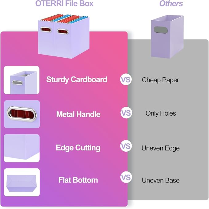 Oterri 8 Pack Purple File Organizer, Small Storage Box and 25 Pack Hanging File Folders