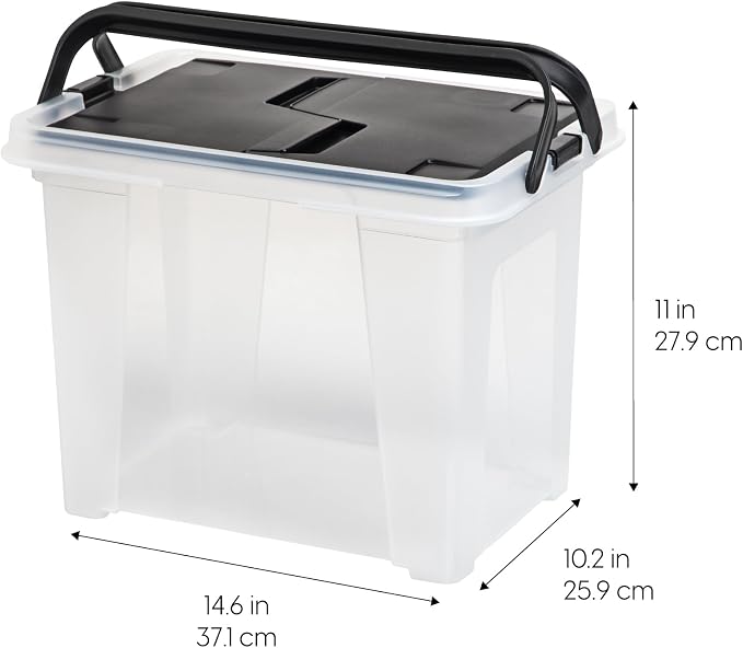 IRIS USA 4-Pack File Box Organizer with Wing Lid Letter/Legal 18 Qt, Clear | Organize letter and legal files, documents and paperwork with a wing lid for quick access and secure storage