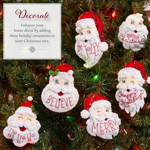 Bucilla Felt Applique 6 Piece Ornament Making Kit, Holiday Greetings, Perfect for DIY Arts and Crafts Projects, 89663E